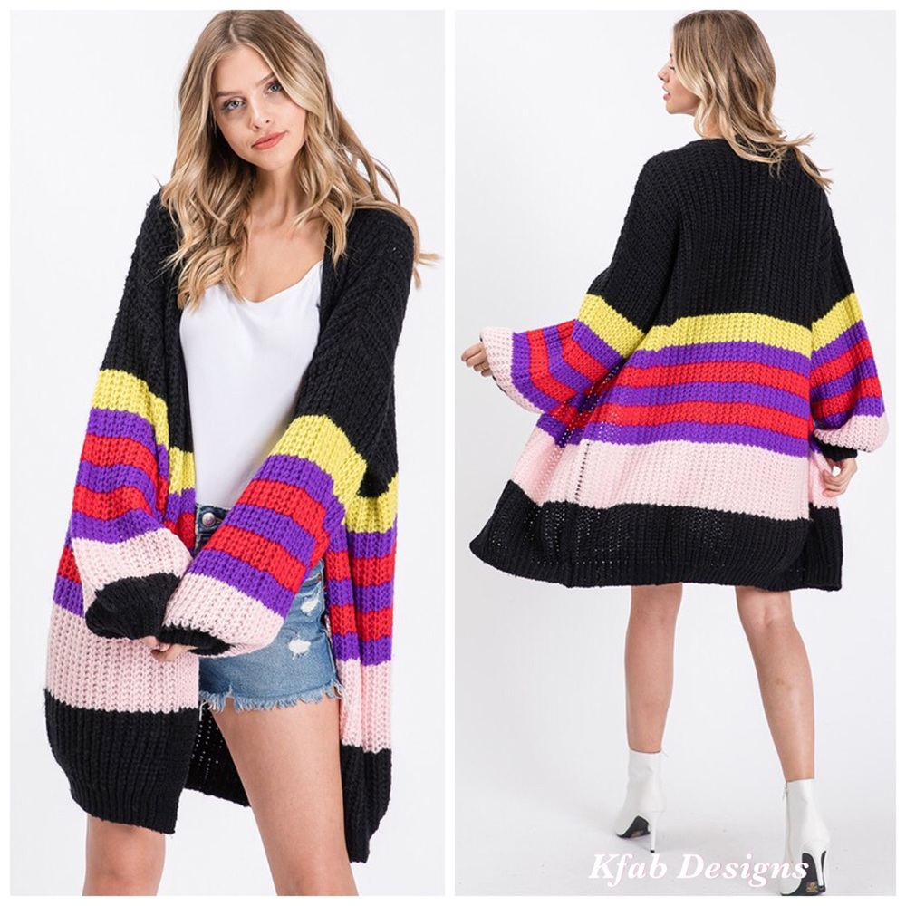 ❤️LAST 1! Striped Bubble Sleeve Sweater Cardigan! - Picture 2 of 10
